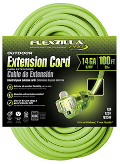 Flexzilla® Pro Extension Cord, 14/3 AWG SJTW, 100', Outdoor, Lighted Plug package