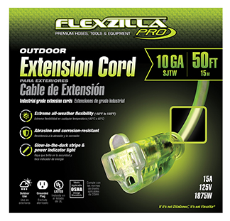 Flexzilla® Pro Extension Cord, 10/3 AWG SJTW, 50', Outdoor, Lighted Plug package